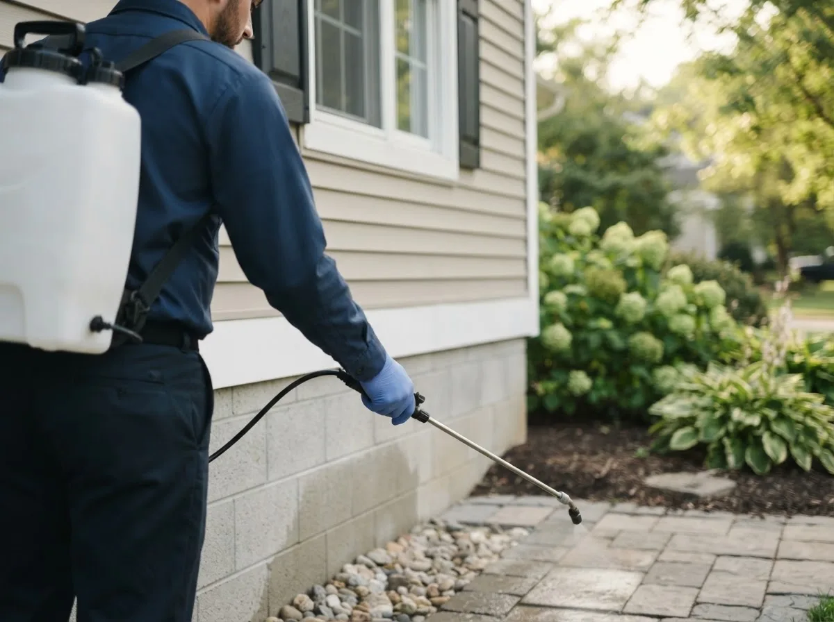 Pest control technician inspecting a home in Boelus, NE